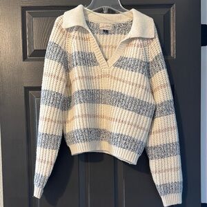 Universal Thread Cream and Gray Striped V-Neck Sweater NWOT